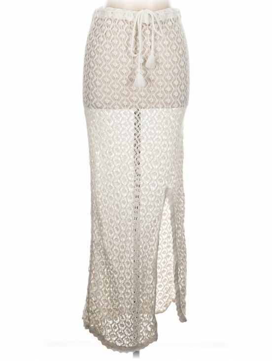 aerie Other - Aerie White Crochet Maxi Skirt Boho Beach Cover Up Drawstring Slit Size L Cotton